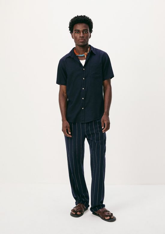 Foto do produto: Camisa Básica Masculina Manga Curta Slim Em Linho - Azul