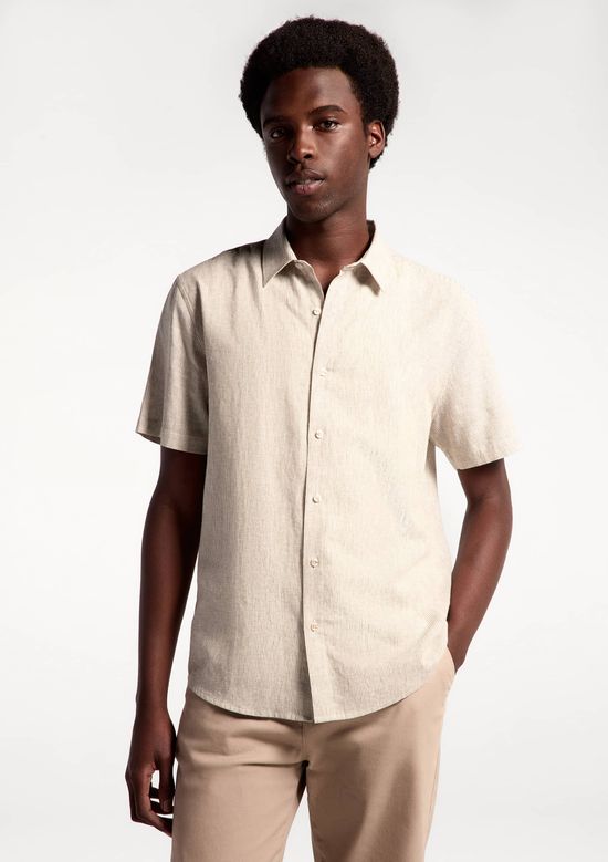 Foto do produto: Camisa Masculina Manga Curta Fio Tinto Listrada Em Linho - Verde