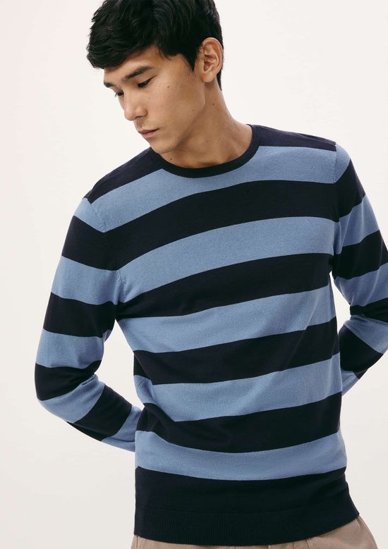 Foto do produto: Blusão Básico Masculino Listrado Em Tricô - Azul