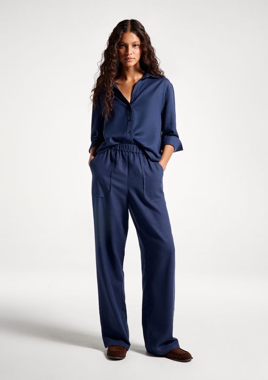 Foto do produto: Camisa Feminina Manga 7/8 Com Linho - Azul