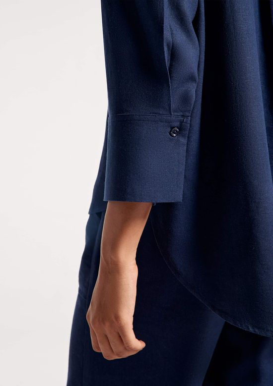 Foto do produto: Camisa Feminina Manga 7/8 Com Linho - Azul