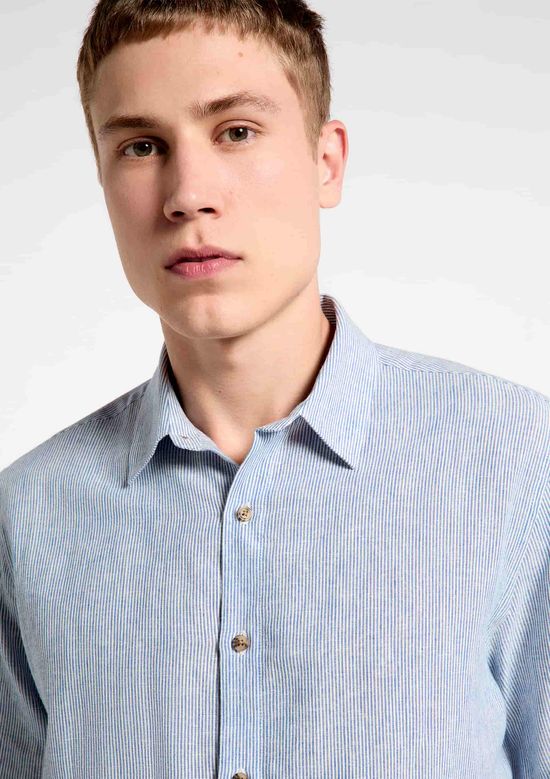 Foto do produto: Camisa Masculina Manga Longa Listrada Em Linho - Cinza