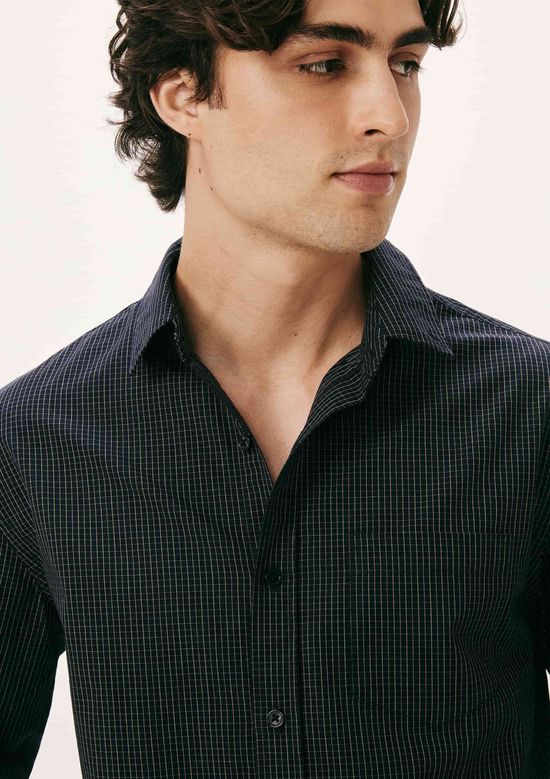 Foto do produto: Camisa Básica Masculina Manga Longa Slim Xadrez - Azul