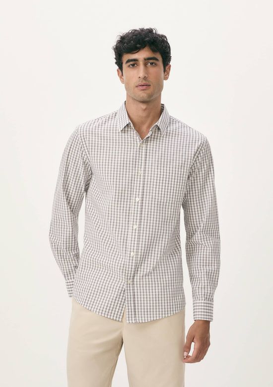 Foto do produto: Camisa Básica Masculina Manga Longa Slim Xadrez - Branco