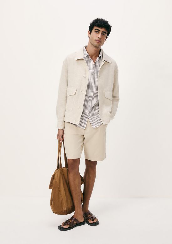 Foto do produto: Camisa Básica Masculina Manga Longa Slim Xadrez - Branco