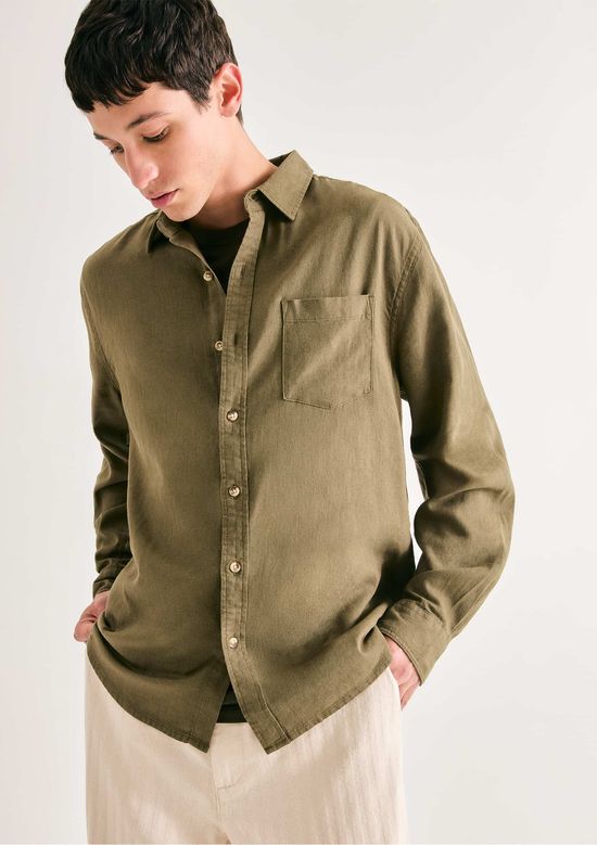 Foto do produto: Camisa Básica Masculina Manga Longa Slim Em Linho - Verde