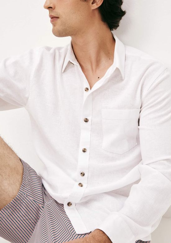 Foto do produto: Camisa Básica Masculina Manga Longa Slim Em Linho - Branco