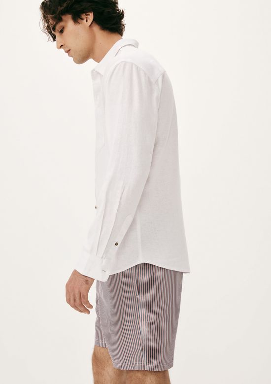 Foto do produto: Camisa Básica Masculina Manga Longa Slim Em Linho - Branco