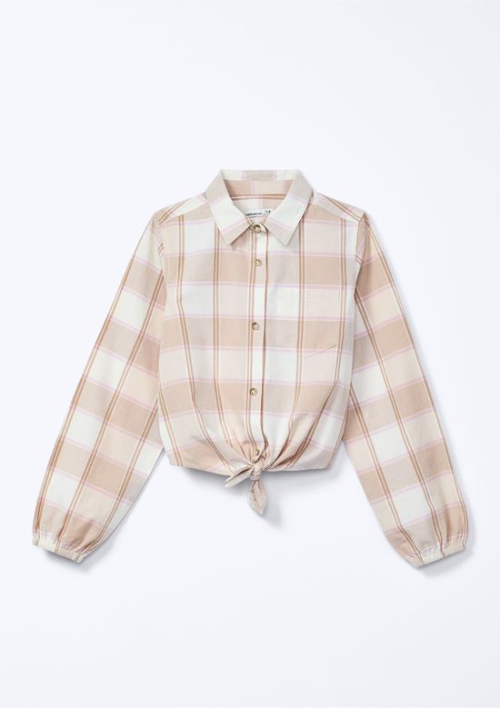 Foto do produto: Camisa Infantil Menina Em Tricoline Xadrez - Nude