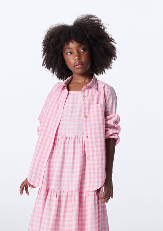Foto do produto: Camisa Infantil Menina Em Tricoline Fio Tinto Xadrez - Rosa