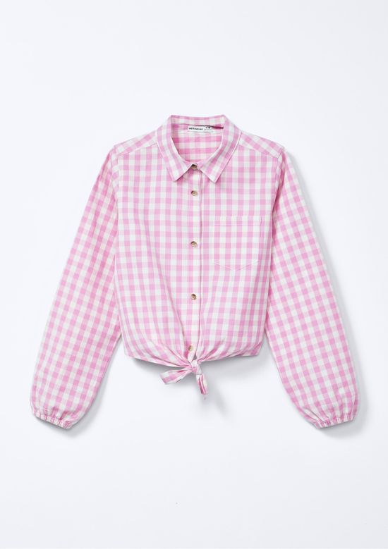 Foto do produto: Camisa Infantil Menina Em Tricoline Fio Tinto Xadrez - Rosa