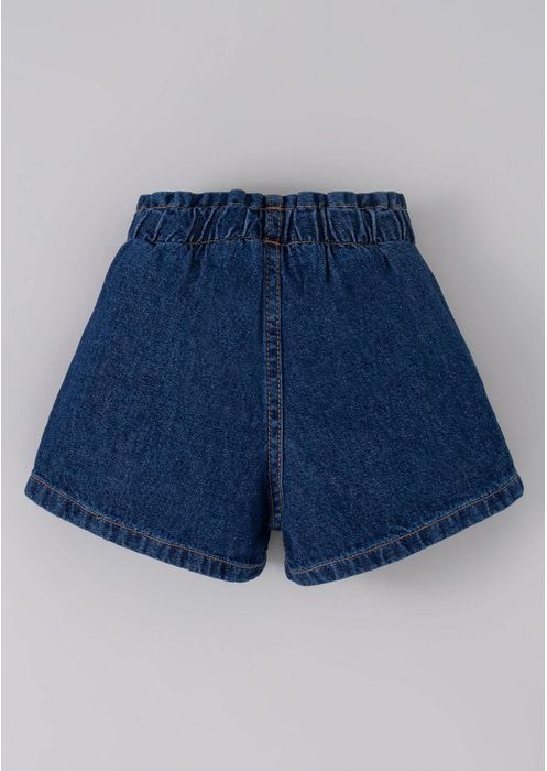 Shorts Jeans Infantil Menina Clochard Com Bordado Nuvem Toddler - Azul Médio