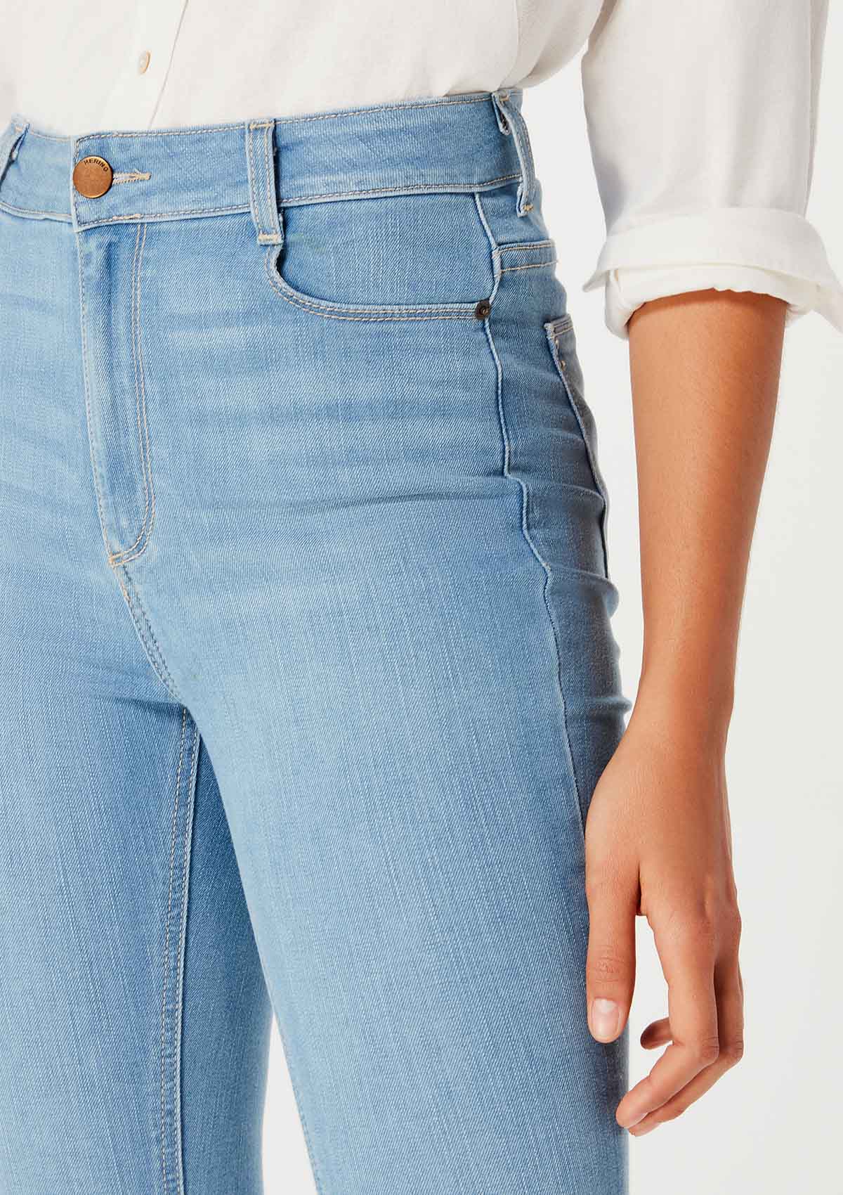 Calças Skinny Longas de Cintura Alta com Cós Alto e Efeito Ondulado na  Água, Jeans Feminino, Roupas Femininas