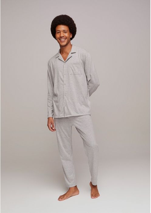Pijama Masculino Longo Camisa E Calça - Cinza Mescla