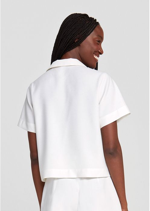 Camisa Feminina Box Manga Curta Com Fenda - Branco