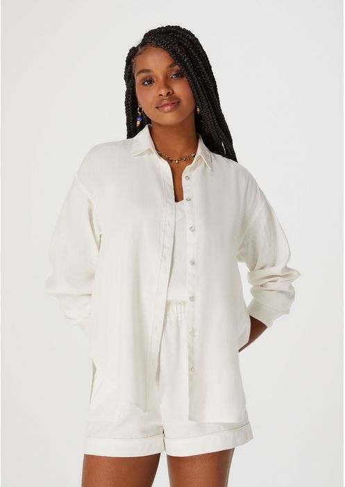 Camisa Básica Feminina Ampla De Linho - Off White
