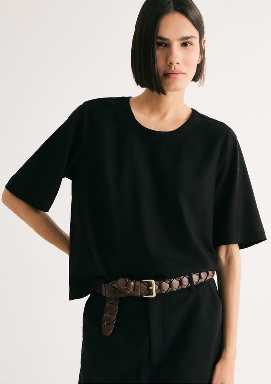 Foto do produto: Blusa Feminina Manga Média Com Linho - Preto