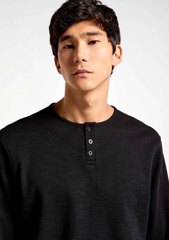 Foto do produto: Camiseta Masculina Henley Malha Thermal Algodão - Preto