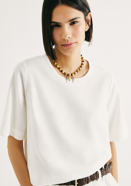 Foto do produto: Blusa Feminina Manga Média Com Linho - Off white