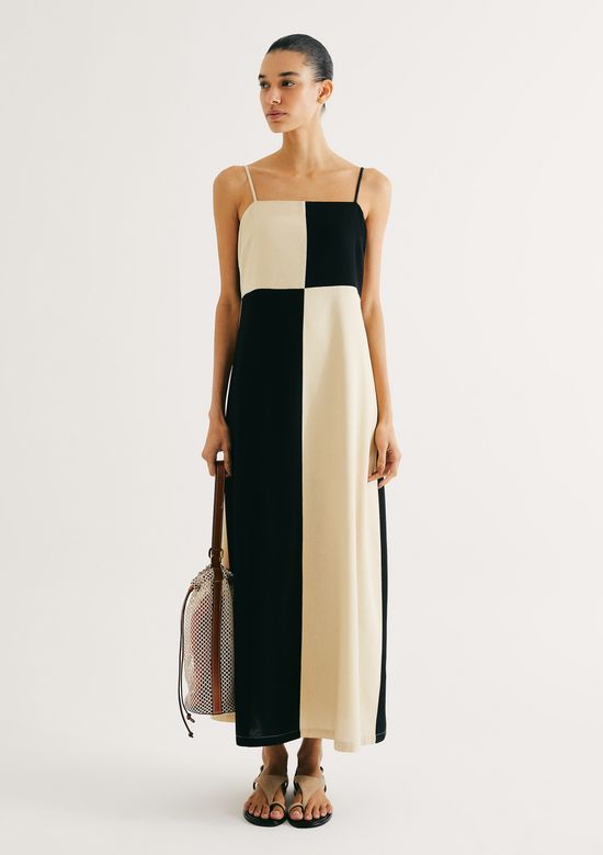 Foto do produto: Vestido Midi Bicolor Com Linho - Amarelo