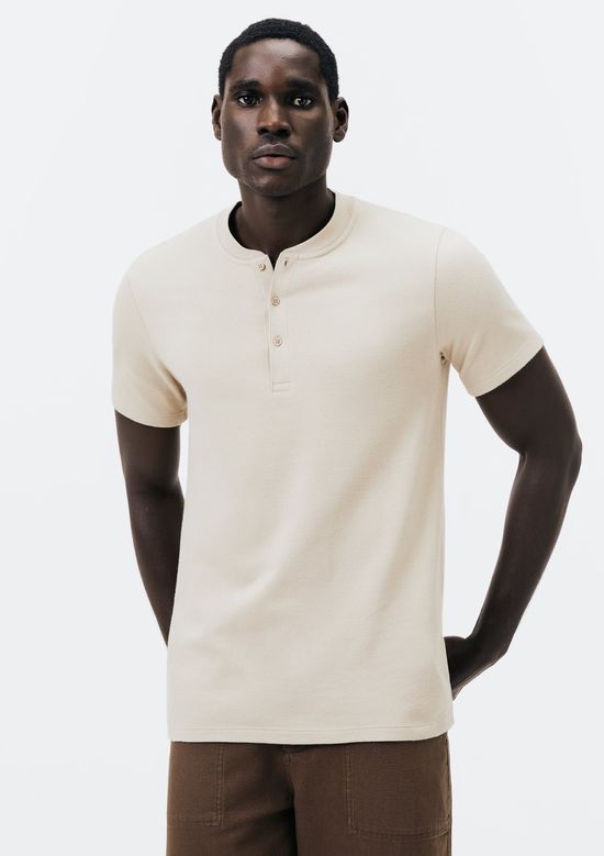 Foto do produto: Camiseta Básica Henley Masculina Regular Texturizada - Bege