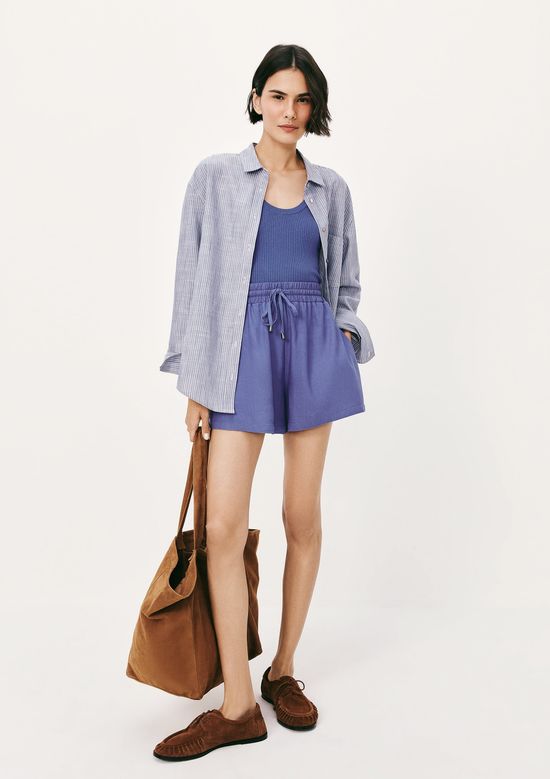 Foto do produto: Shorts Feminino Evasê Com Linho - Azul