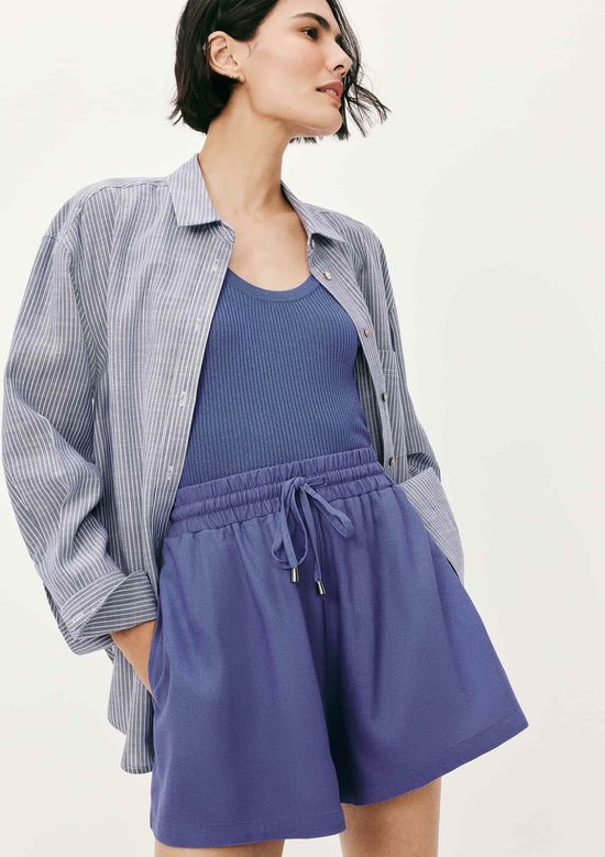 Foto do produto: Shorts Feminino Evasê Com Linho - Azul