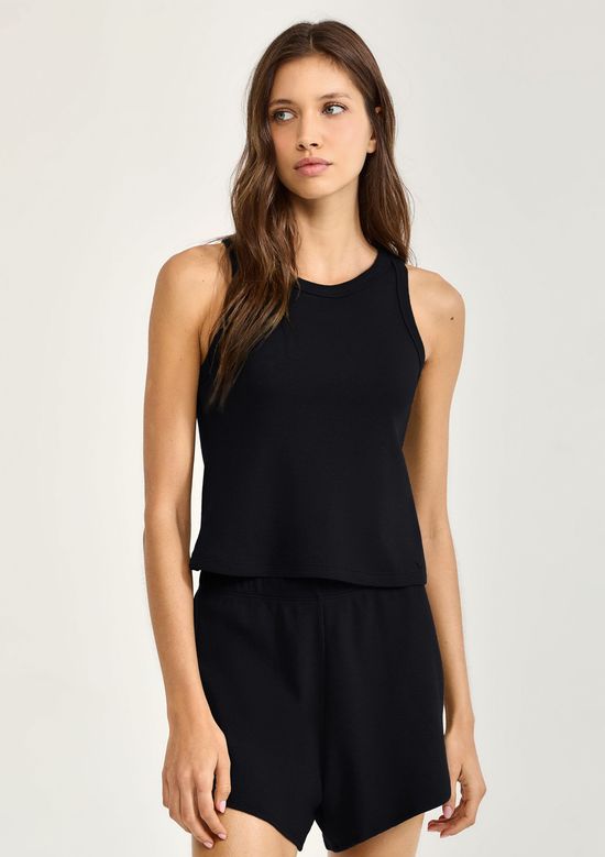 Foto do produto: Pijama Curto Feminino Básico Em Ribana Canelada - Preto