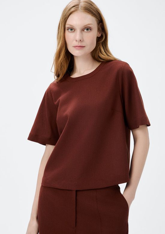 Foto do produto: Blusa Feminina Manga Média Com Linho - Vinho