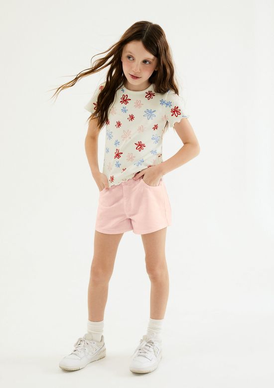 Foto do produto: Shorts Infantil Menina Barra Desfiada Em Sarja - Rosa