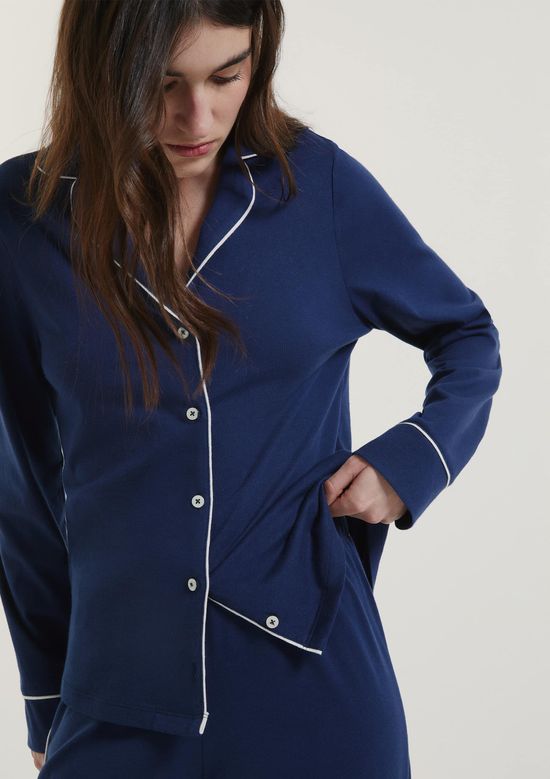 Foto do produto: Pijama Longo Feminino Com Botões - Azul