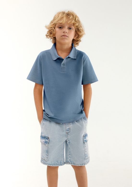 Foto do produto: Camisa Polo Infantil Menino Manga Curta Em Piquet - Azul