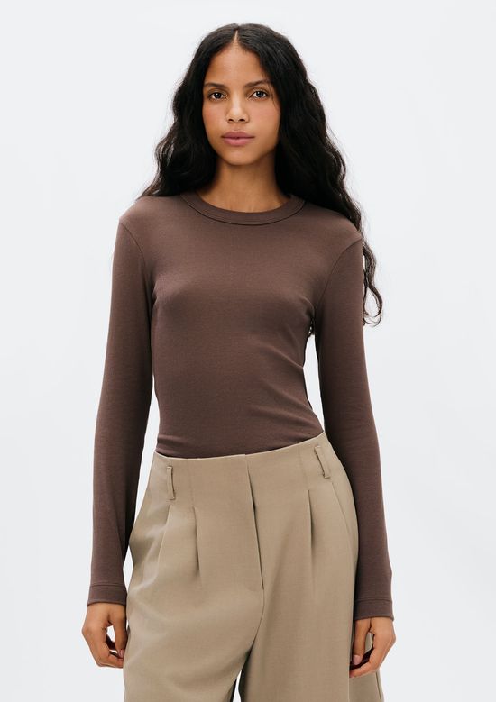 Foto do produto: Blusa Feminina Manga Longa Slim Em Ribana - Marrom