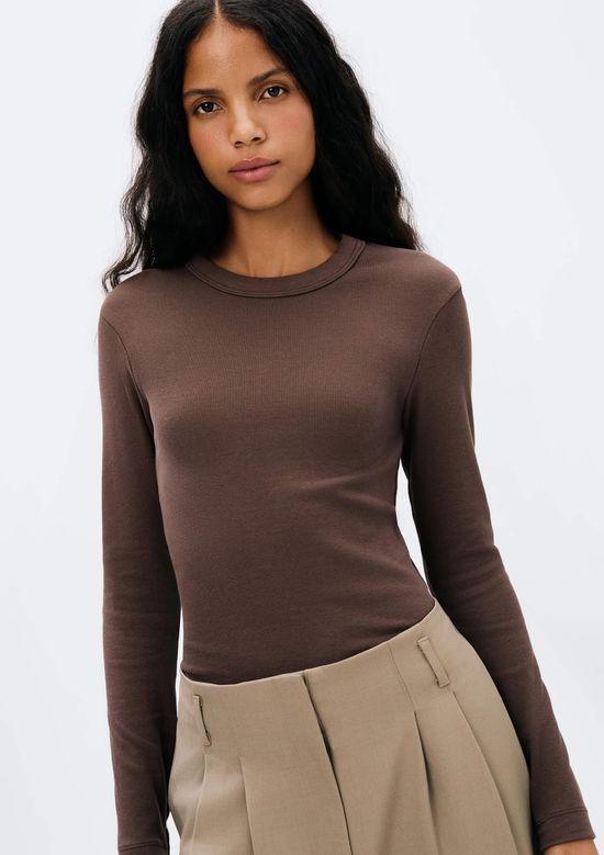 Foto do produto: Blusa Feminina Manga Longa Slim Em Ribana - Marrom