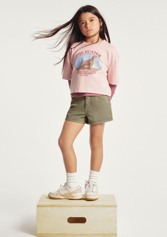 Foto do produto: Shorts Infantil Menina Barra Desfiada Em Sarja - Caqui