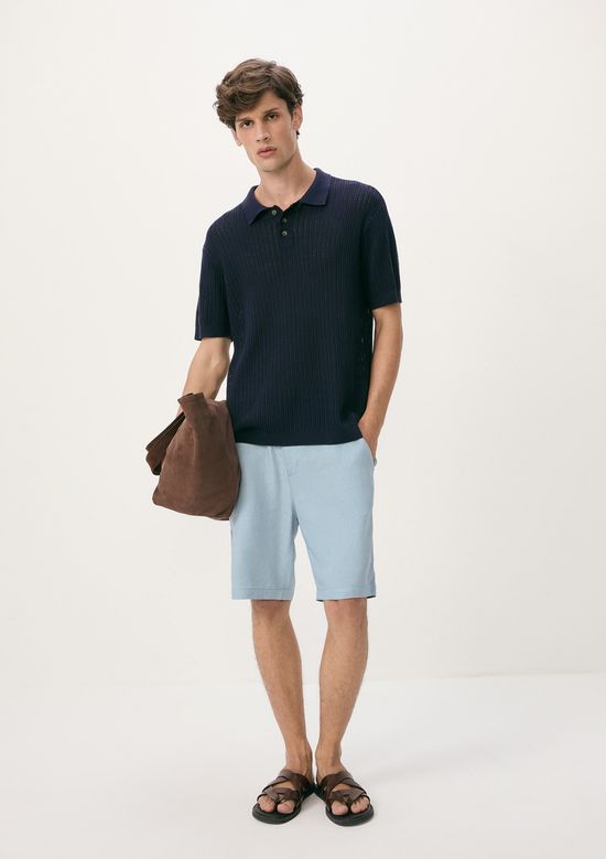 Foto do produto: Bermuda Básica Masculina Chino Em Linho - Azul