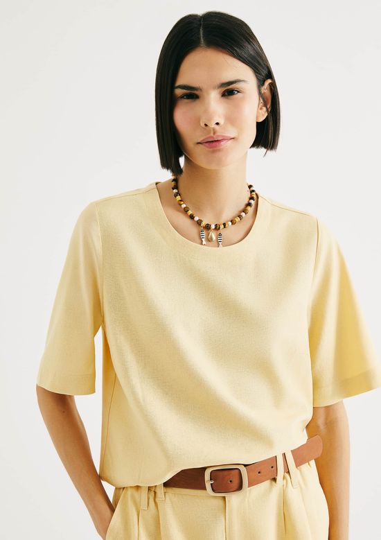 Foto do produto: Blusa Feminina Manga Média Com Linho - Amarelo