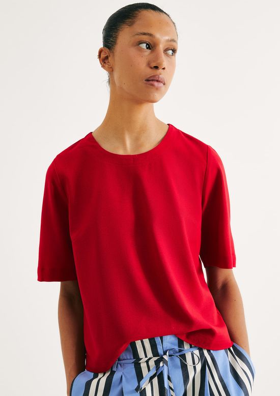 Foto do produto: Blusa Feminina Manga Média Com Linho - Vermelho