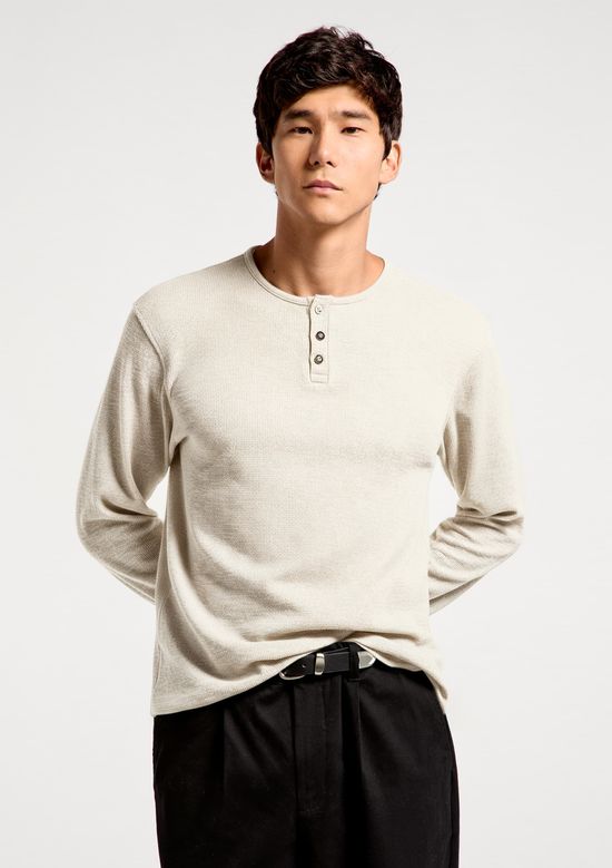 Foto do produto: Camiseta Masculina Henley Malha Thermal Algodão - Off white