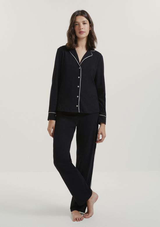 Foto do produto: Pijama Longo Feminino Com Botões - Preto