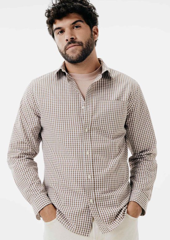 Foto do produto: Camisa Básica Masculina Manga Longa Slim Xadrez - Marrom
