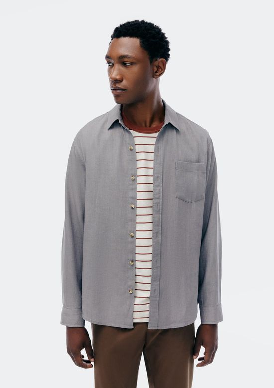 Foto do produto: Camisa Básica Masculina Manga Longa Slim Em Linho - Cinza