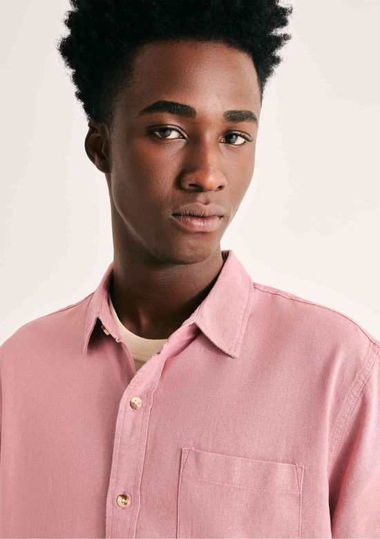 Foto do produto: Camisa Básica Masculina Manga Curta Slim Em Linho - Rosa
