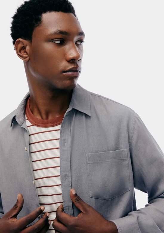 Foto do produto: Camisa Básica Masculina Manga Longa Slim Em Linho - Cinza