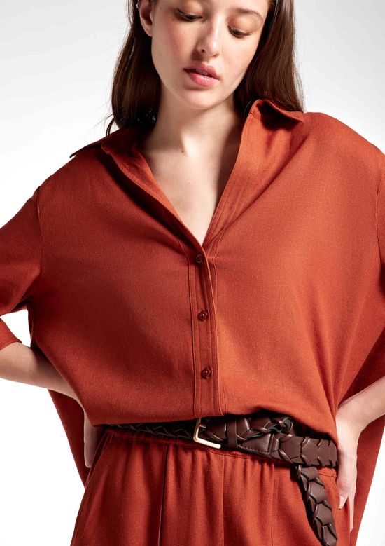 Foto do produto: Camisa Feminina Manga 7/8 Com Linho - Terracota