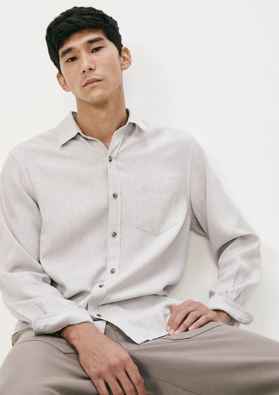 Foto do produto: Camisa Básica Masculina Manga Longa Slim Em Linho - Cinza