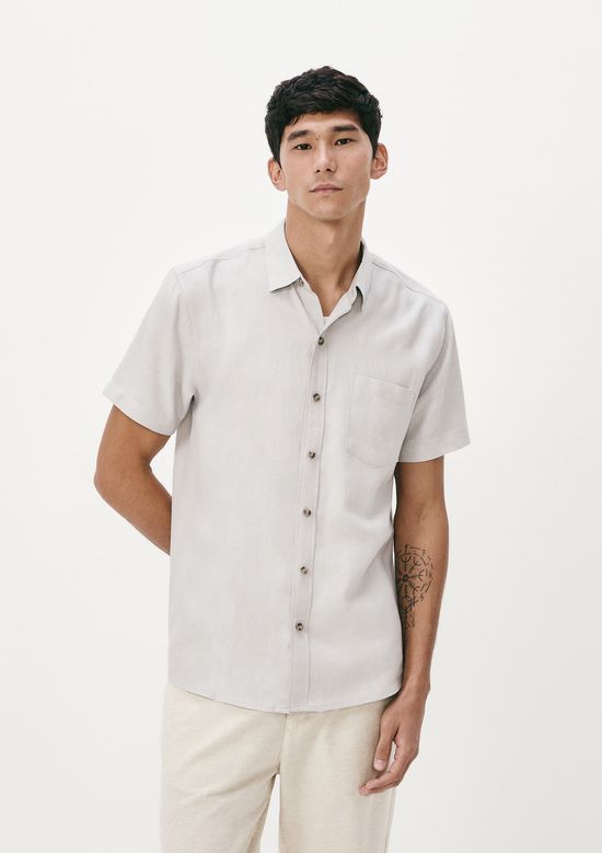 Foto do produto: Camisa Básica Masculina Manga Curta Slim Em Linho - Cinza