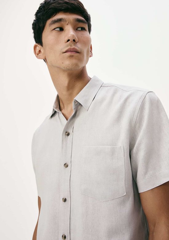 Foto do produto: Camisa Básica Masculina Manga Curta Slim Em Linho - Cinza