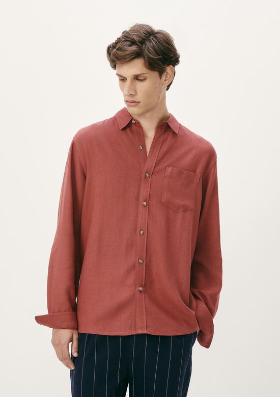 Foto do produto: Camisa Básica Masculina Manga Longa Slim Em Linho - Vermelho
