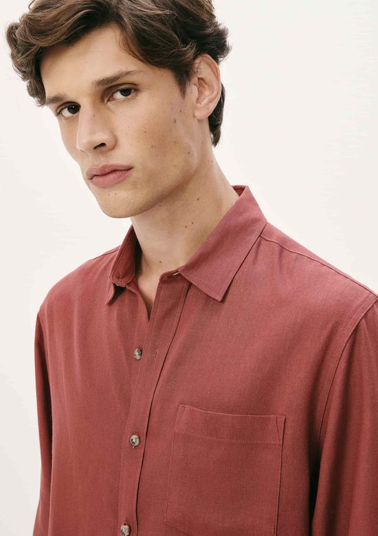 Foto do produto: Camisa Básica Masculina Manga Longa Slim Em Linho - Vermelho